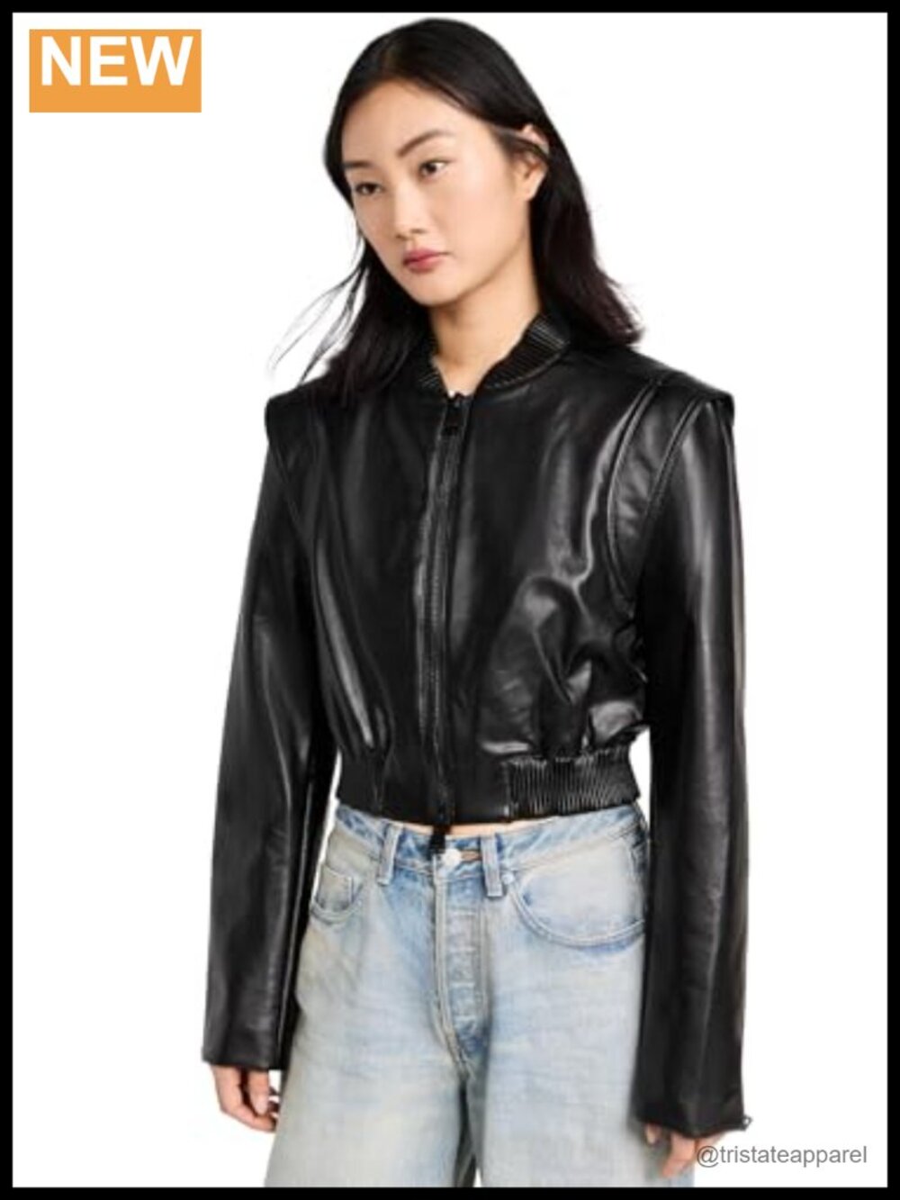 SIMKHAI Doreen Luxe Vegan Leather Boxy Bomber Jacket
